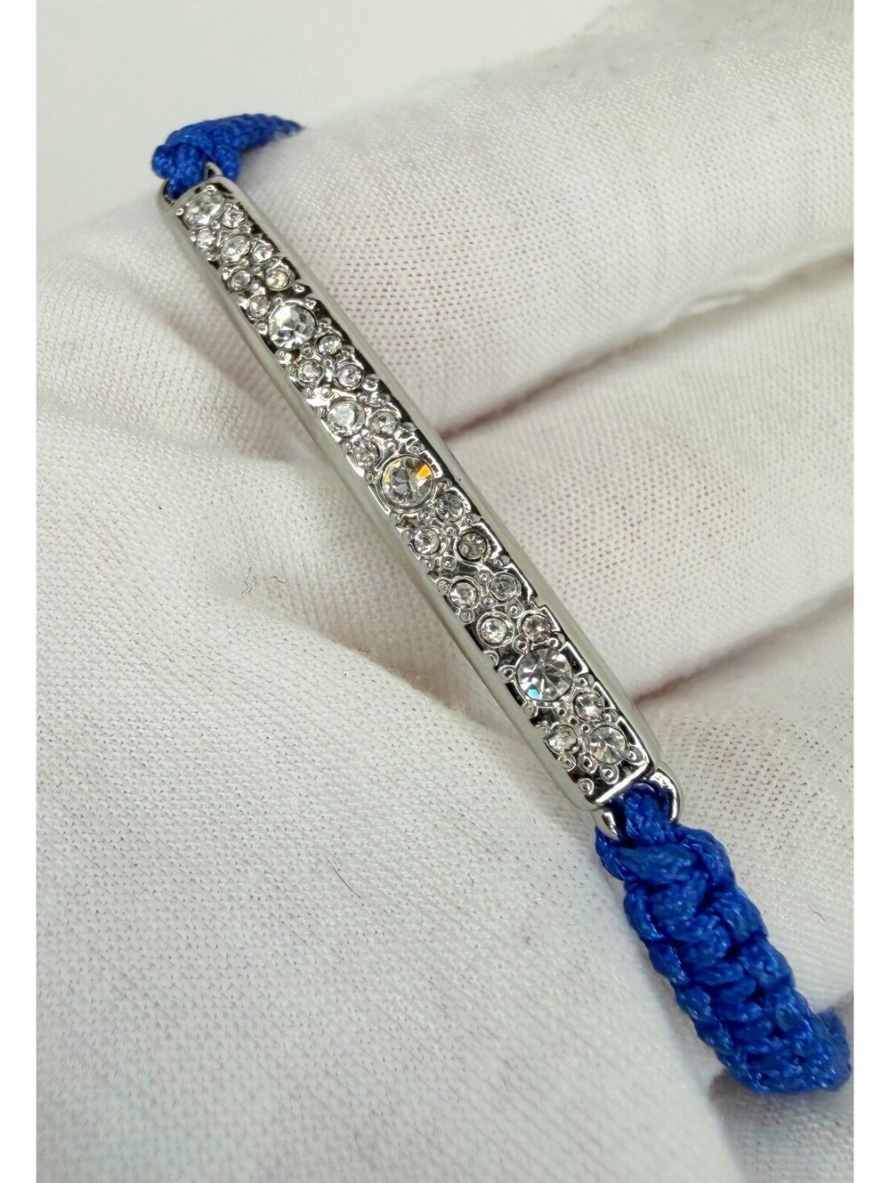 Fossil Star Night Blue Braided Macrame Cord Pave Crystal Bar Toggle Bracelet